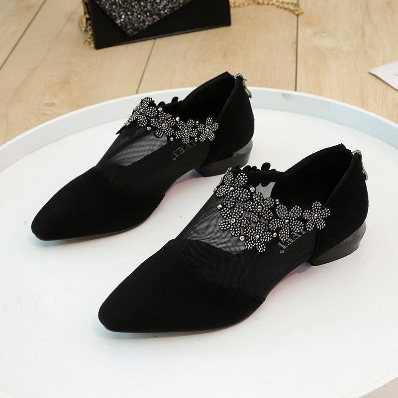 Women's Ballet Flats with Floral Appliqué and Mesh