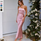 Women's One-Shoulder Satin Maxi Dress with Elegant Drape