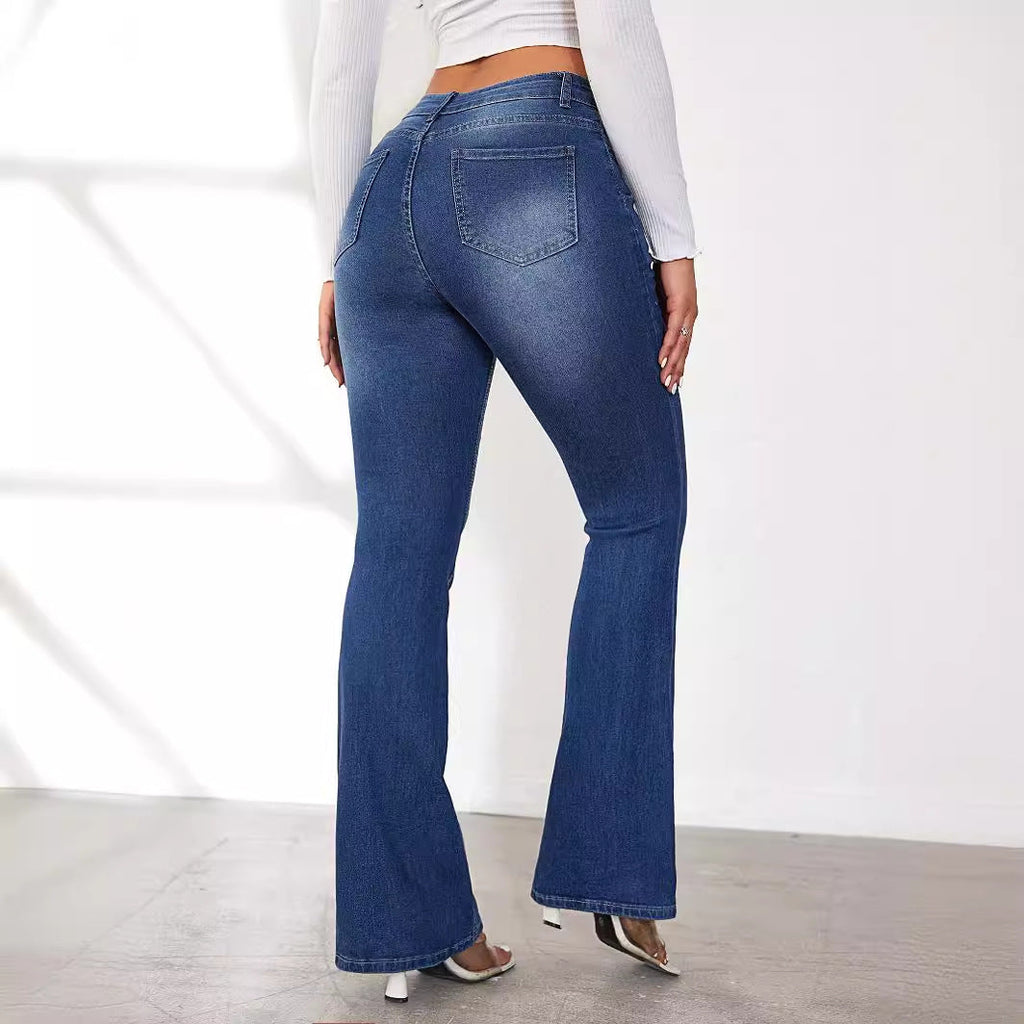 Women's Vintage-Style Bootcut Jeans with High Waist