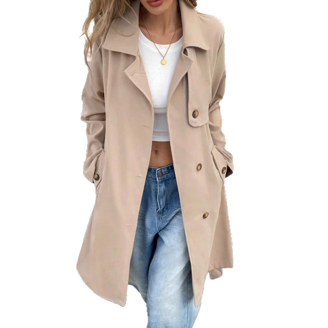 Women's Elegant Minimalist Trench Coat with Belt and Pockets