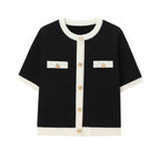 Women's Elegant Short-Sleeve Cardigan with Button Details and Pockets