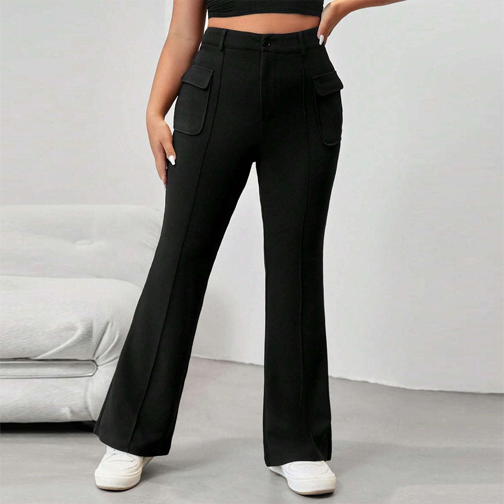Women's Flared Pants with Practical Side Pockets and Elastic Waistband