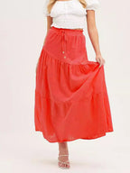 Women's Long Skirt with Swinging Ruffles and Elastic Waistband