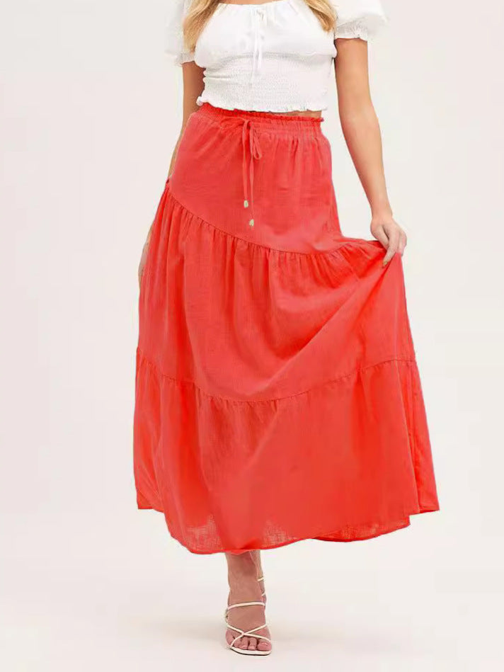 Women's Long Skirt with Swinging Ruffles and Elastic Waistband
