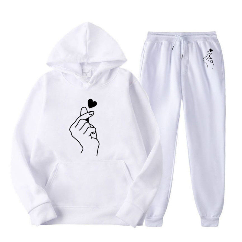 Women's Jogging Suit with Creative Heart Motif and Comfortable Fit
