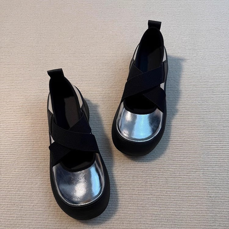 Women's Ballet Flats with Elastic Cross Strap and Cushioned Sole
