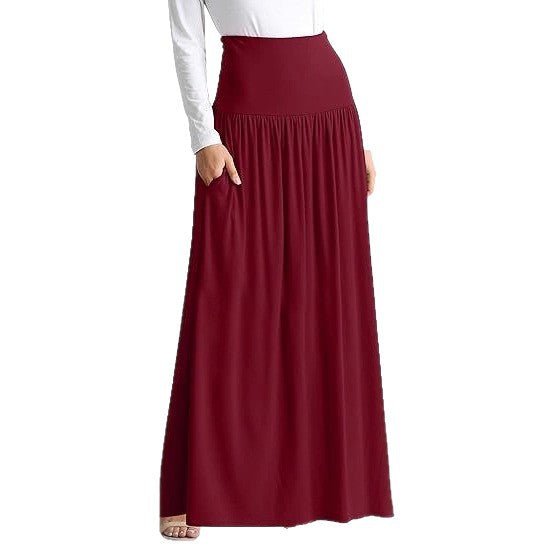 Women's Maxi Skirt with Elastic Waistband and Pockets