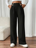 Elegant Palazzo Pants with Slim Waistband and Decorative Buttons