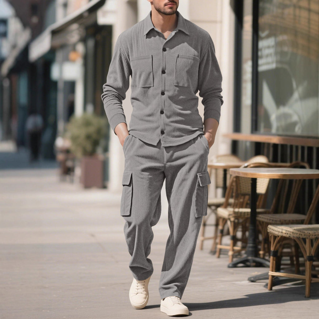 Men's Ribbed Worker Shirt and Cargo Pants Set
