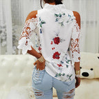 Women's Blouse with Cut-Out Sleeves and Floral Design