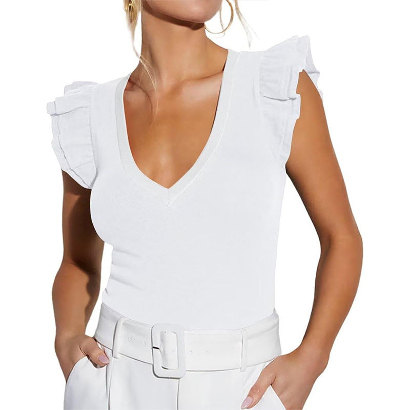 Sleeveless Top with Ruffles and V-Neck