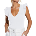 Sleeveless Top with Ruffles and V-Neck