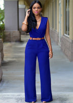 Elegant Wrap Jumpsuit with Wide Leg and Waist Belt