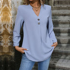 Women's Blouse with V-Neck and Fashionable Button Details