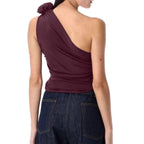 Women's Asymmetrical Ruffled Top with Floral Detail