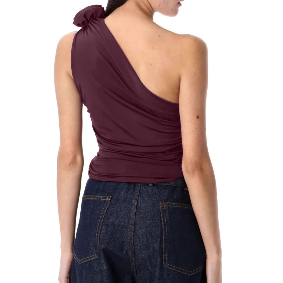 Women's Asymmetrical Ruffled Top with Floral Detail