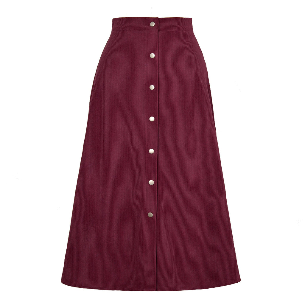 Textured Corduroy Maxi Skirt with Button Detail