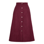 Women's Long Corduroy Skirt with Button Placket