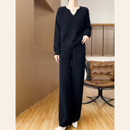 Women's Cozy Knit Ensemble with Wide Sweater and Wide-Leg Pants