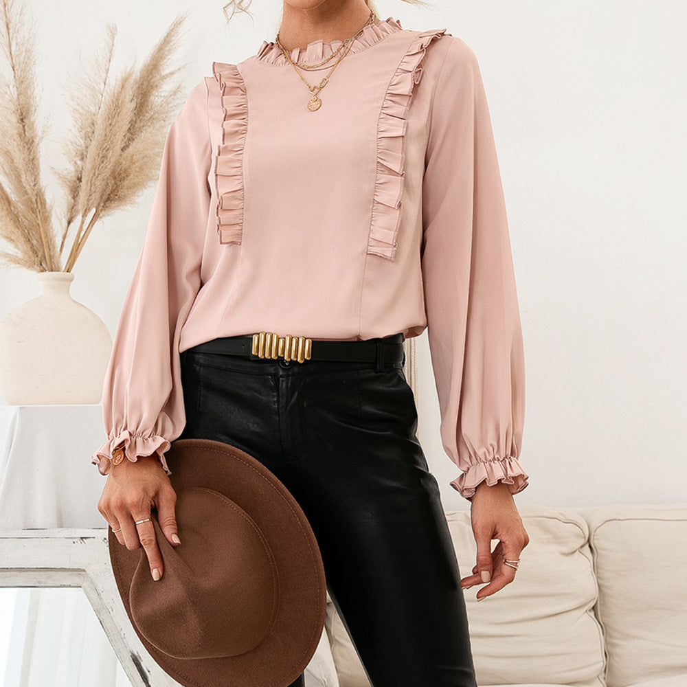 Elegant Women's Blouse with Ruffle Details and Loose Sleeves