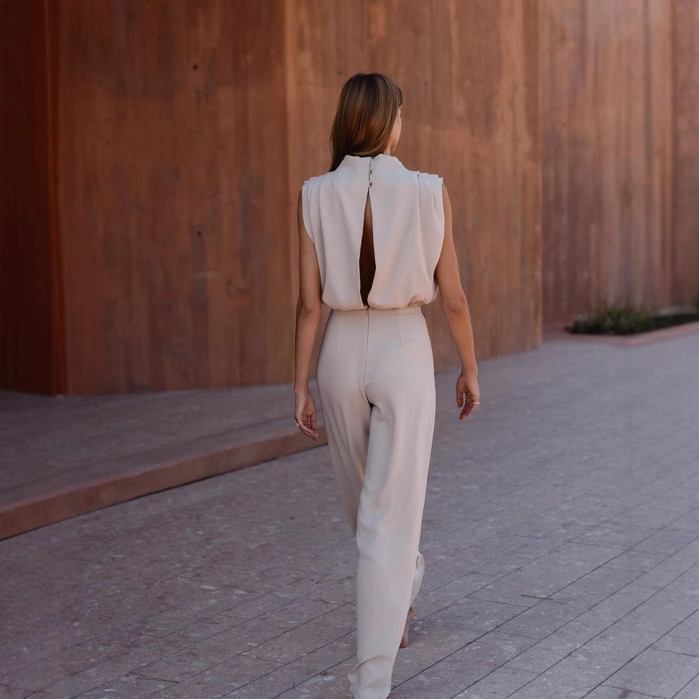 Elegant High-Neck Wide Leg Jumpsuit
