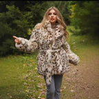 Women's Elegant Faux Fur Coat with Belt and Leopard Print