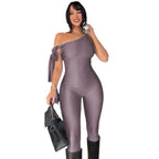 Elegant Women's One-Shoulder Jumpsuit with Fitted Cut and Stylish Knot