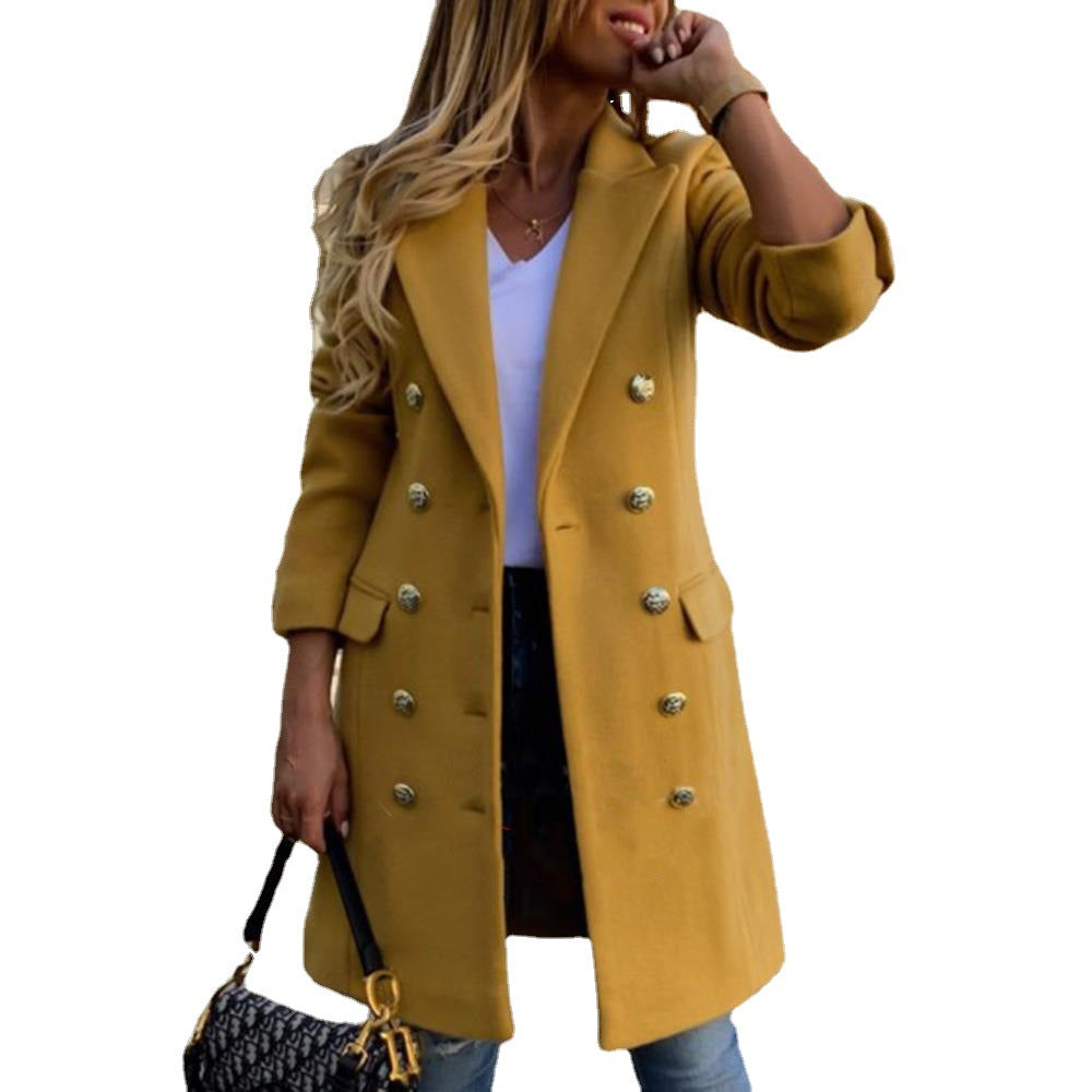 Women's Elegant Double-Breasted Blazer Coat with High-Quality Buttons