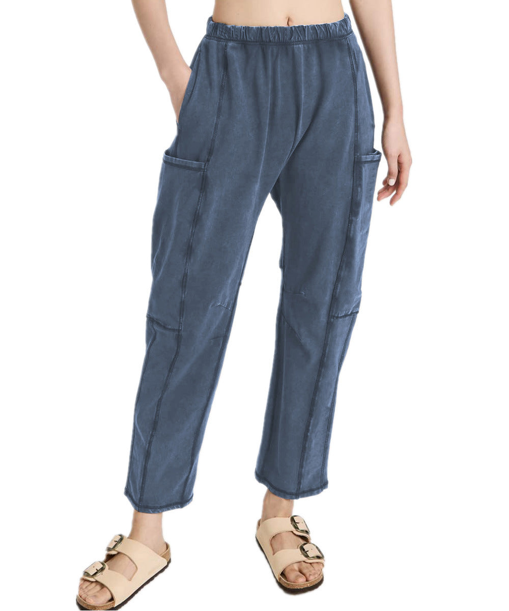 Women's Comfortable Casual Pants with Side Pockets and Elastic Waistband