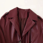 Women's Elegant Faux Leather Trench Coat with Belt