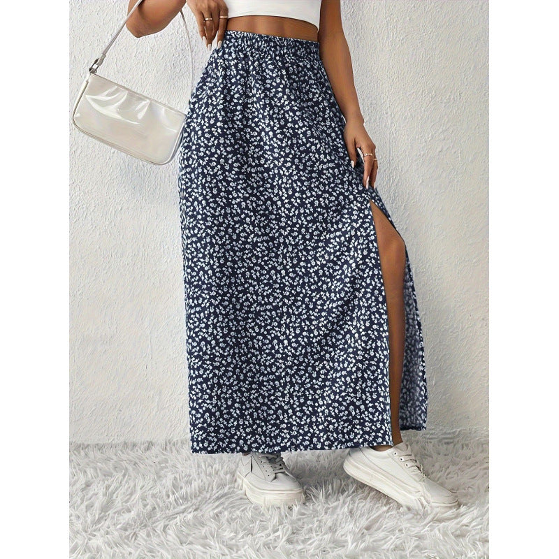 Women's Floral Maxi Skirt with Side Slit