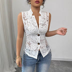 Women's Lace Shirt Blouse with Elegant Button Placket