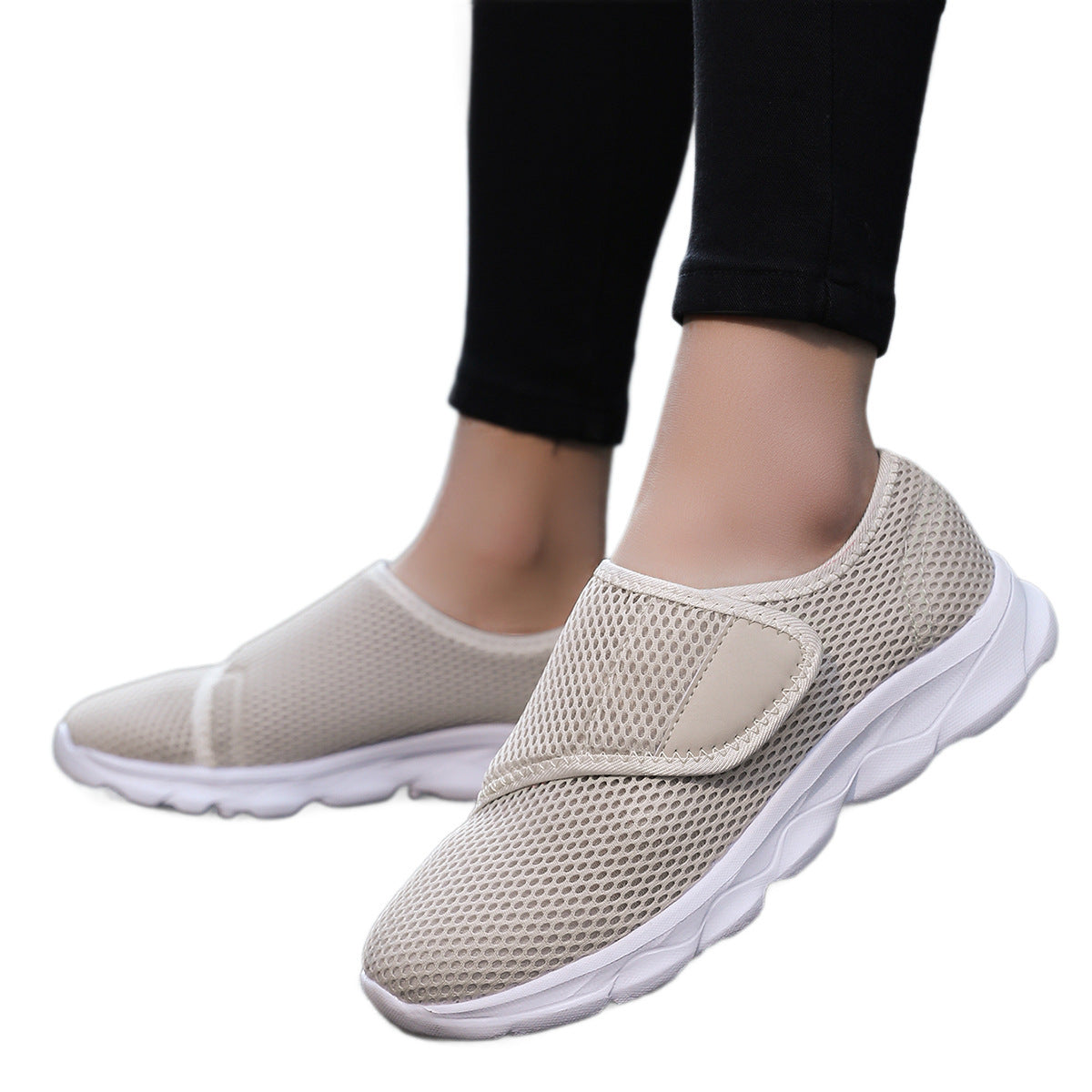 Women's Breathable Slip-On Sneakers with Practical Hook-and-Loop Closure