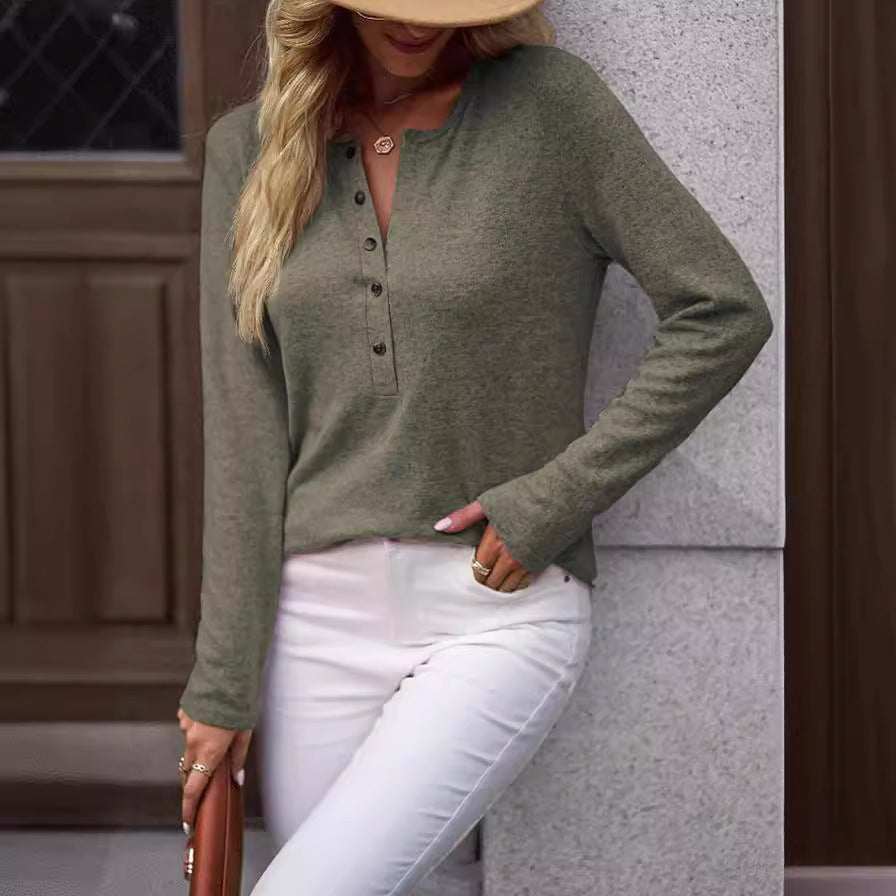 Women's Comfortable Long-Sleeve Shirt with Button Detail