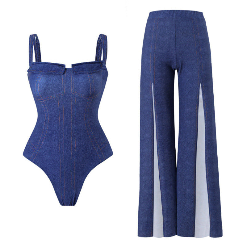 Women's Swimsuit Set with Figure-Flattering Cut and Elegant Palazzo Pants