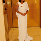 Elegant Evening Dress with Asymmetrical Shawl