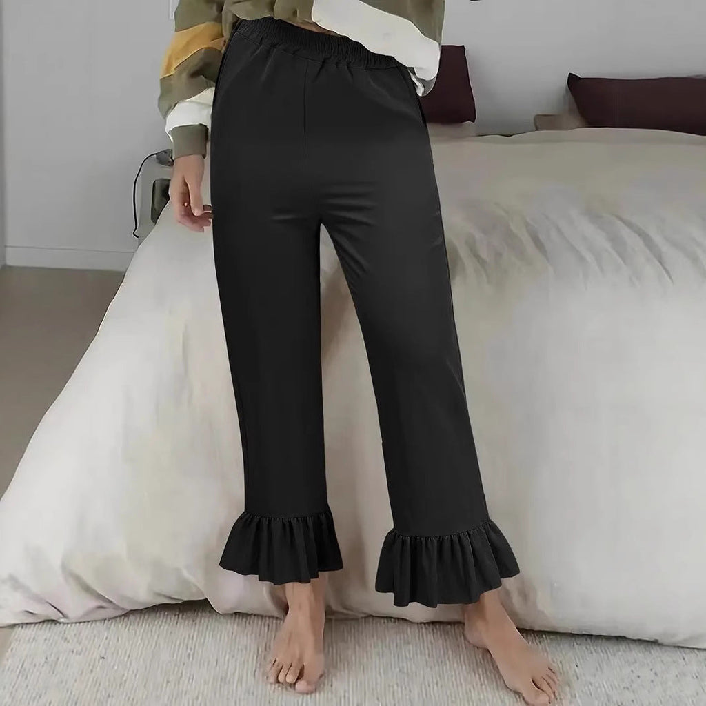 Women's Casual Trousers with Ruffle Hems