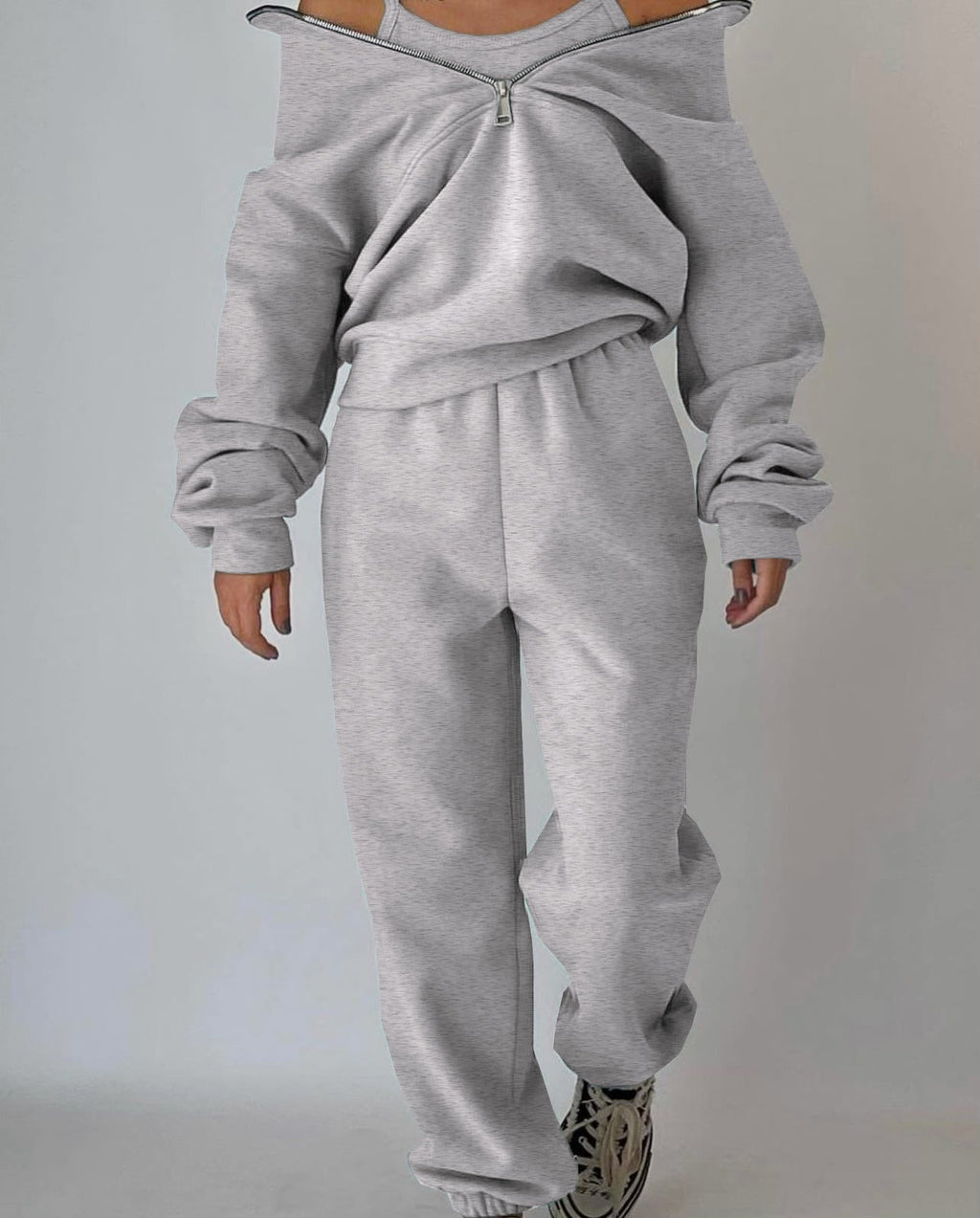 Women's Casual Oversized Hoodie and Jogger Set with Practical Zipper