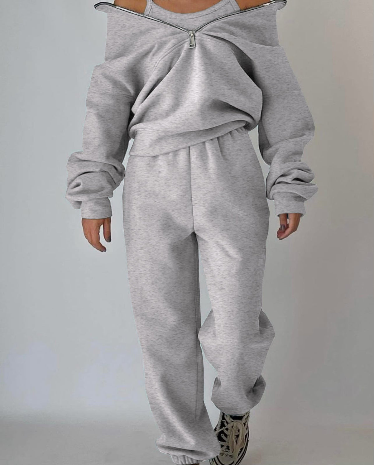 Women's Casual Oversized Hoodie and Jogger Set with Practical Zipper