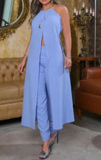 Women's Elegant Two-Piece Set with Stylish Coat and Cropped Pants