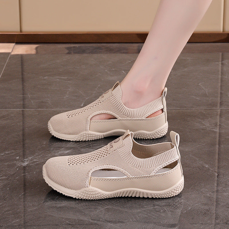 Women's Breathable Sports Sneakers with Elastic Knit Design and Non-Slip Sole
