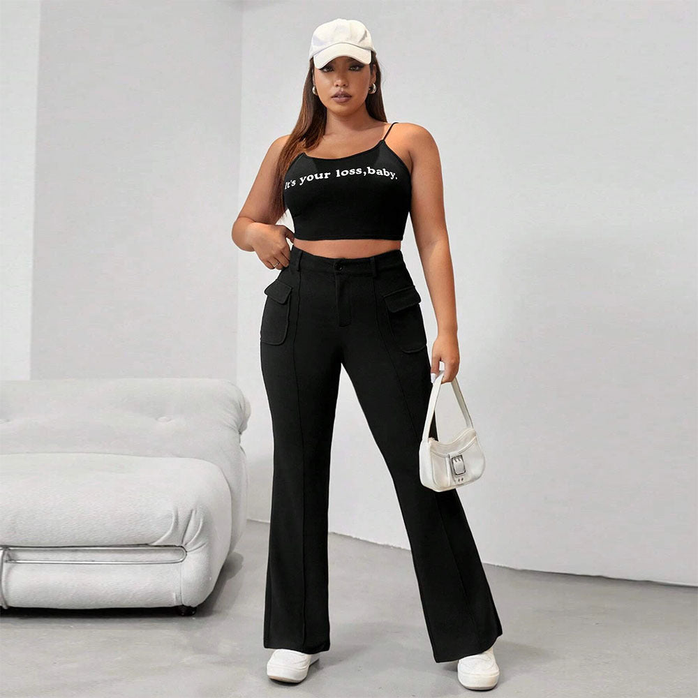Women's Flared Pants with Practical Side Pockets and Elastic Waistband