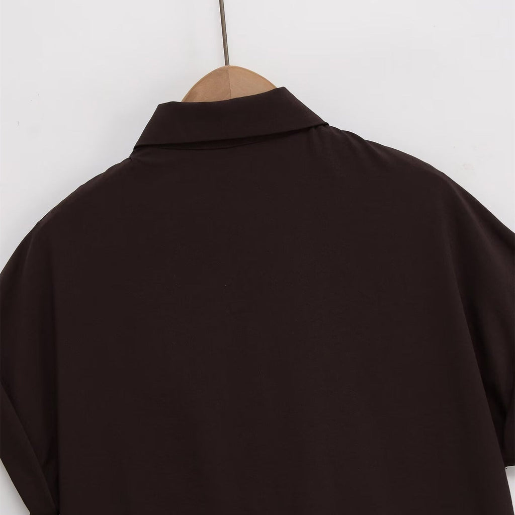 Women's Short-Sleeve Blouse with Knot Detail and Elegant Cut