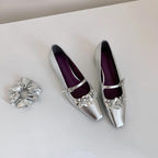 Women's Ballet Flats with Floral Appliqués and Glossy Finish