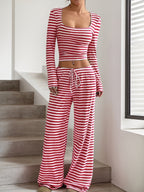 Women's Comfortable Lounge Set with Casual Cut and Wide-Leg Pants