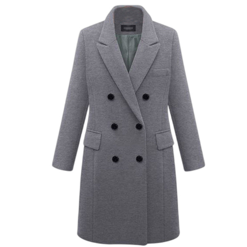 Women's Elegant Double-Breasted Wool Coat with Pockets
