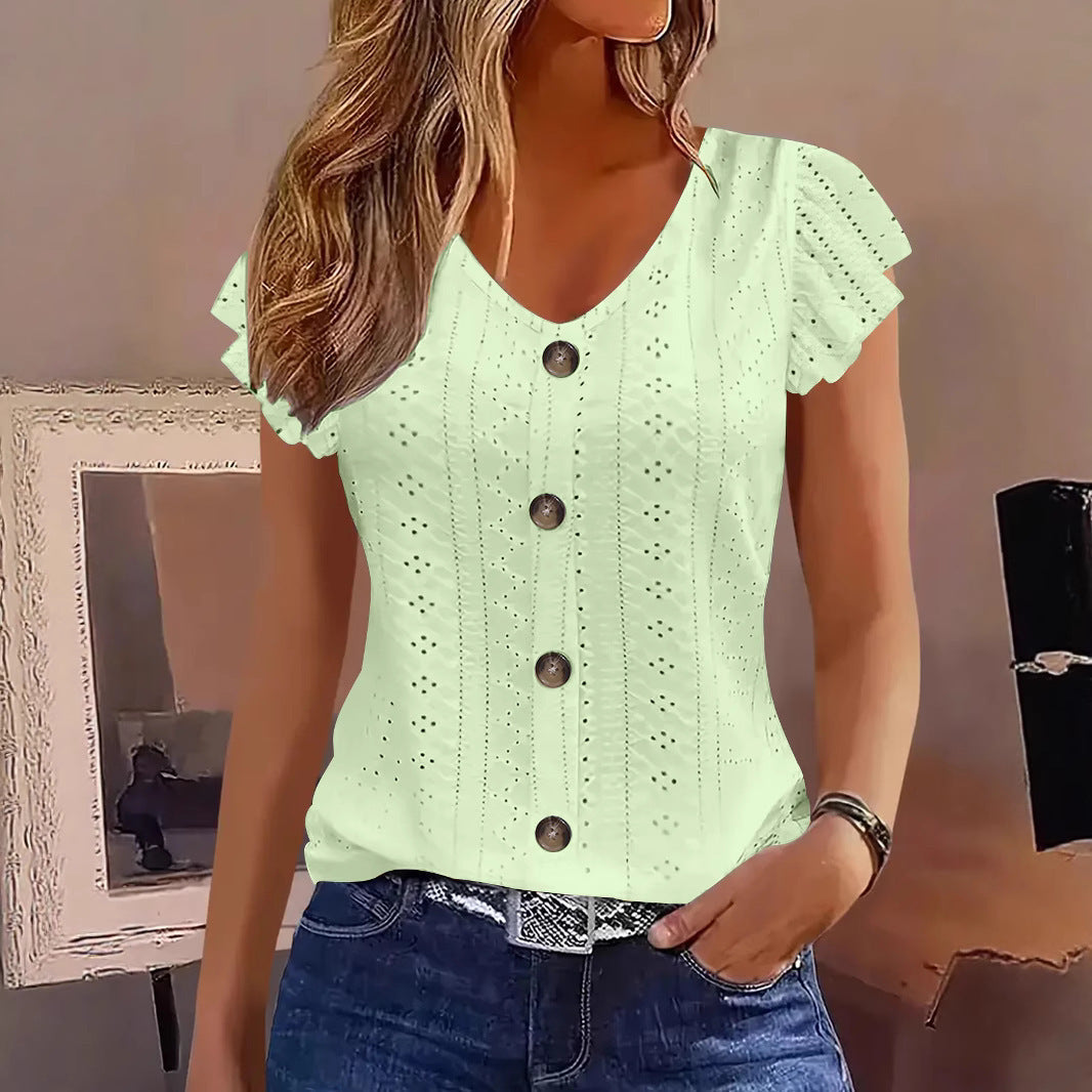 Women's Ruffled Blouse with Button Closure