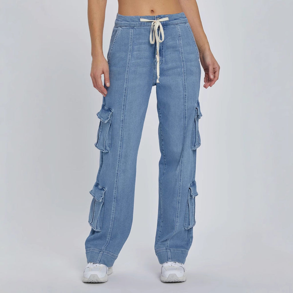 Women's Wide-Leg Cargo Jeans with Pockets