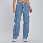 Women's Wide-Leg Cargo Jeans with Pockets