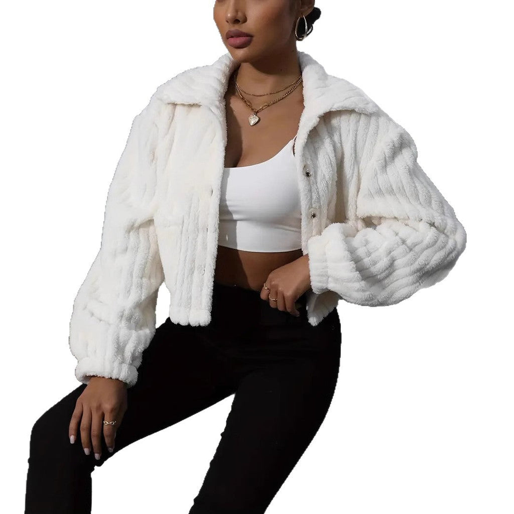Women's Fluffy Couture-Style Overshirt with Pockets